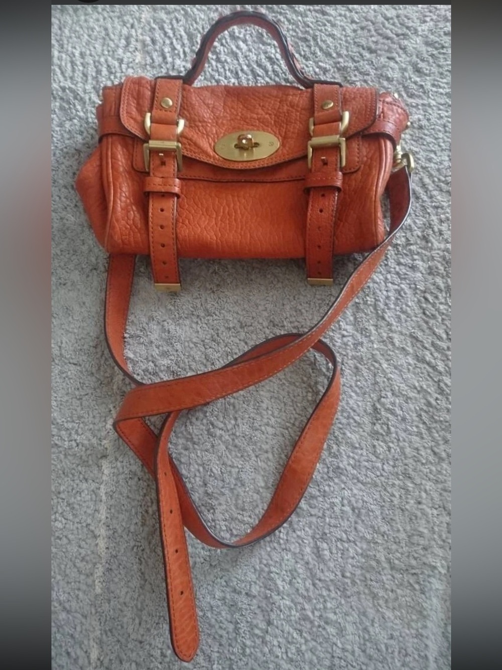 Mulberry Orange Leather Satchel with Gold Hardware